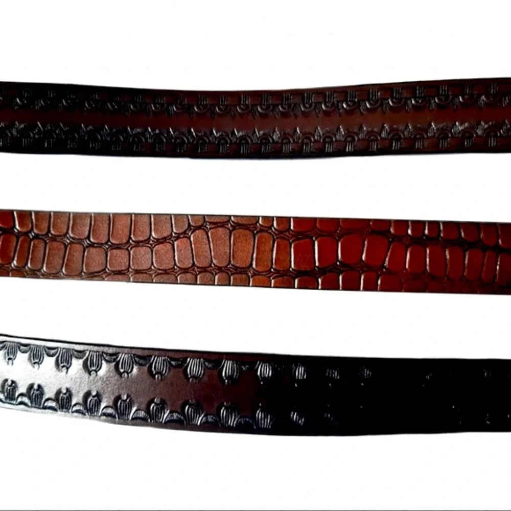 2 x $20‼️PLUS SIZE LEATHER  Men’s Belts Rustic Vintage Engraved Belt. Brand New - Picture 2 of 5